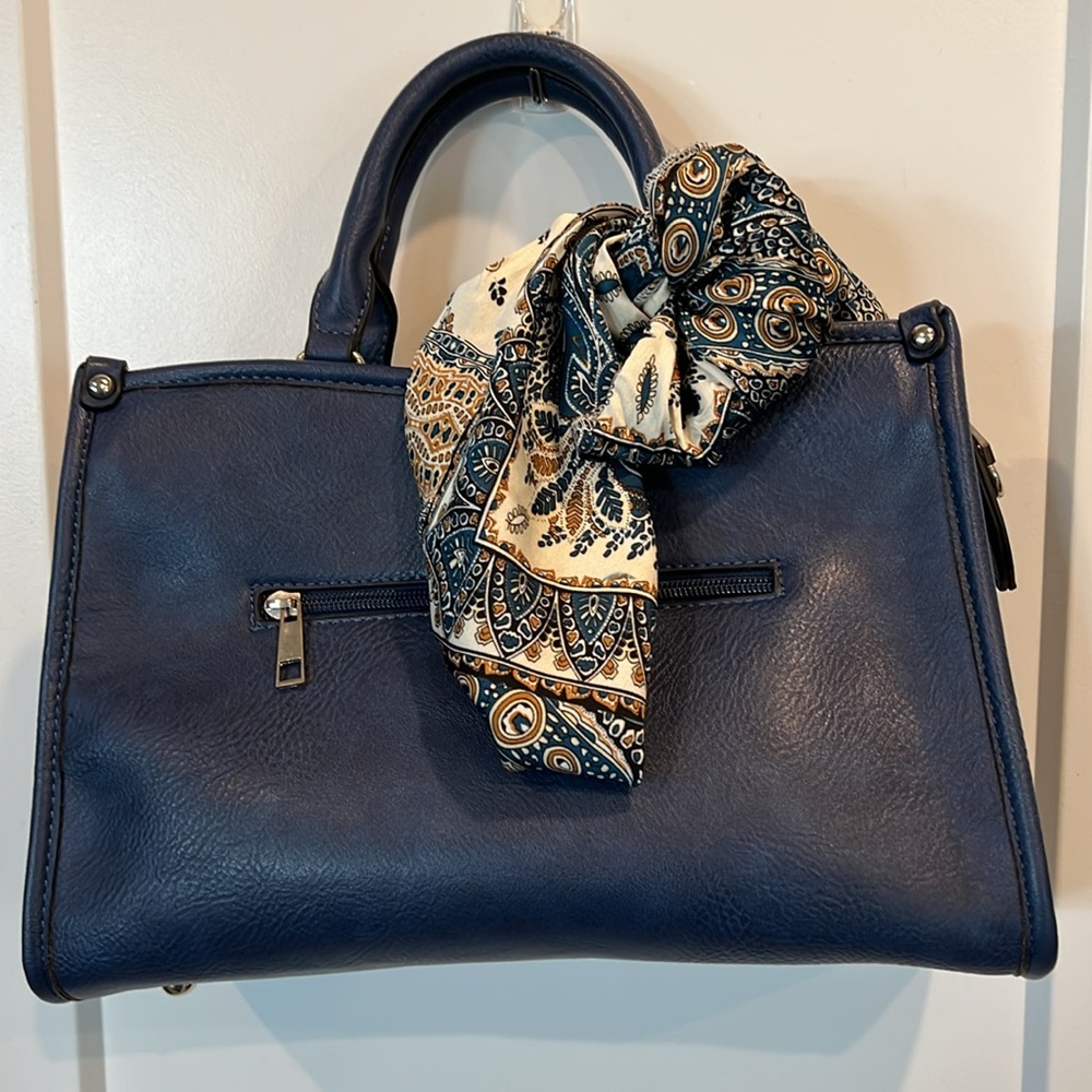 K. Carroll, Elegant Blue Handbag with Scarf